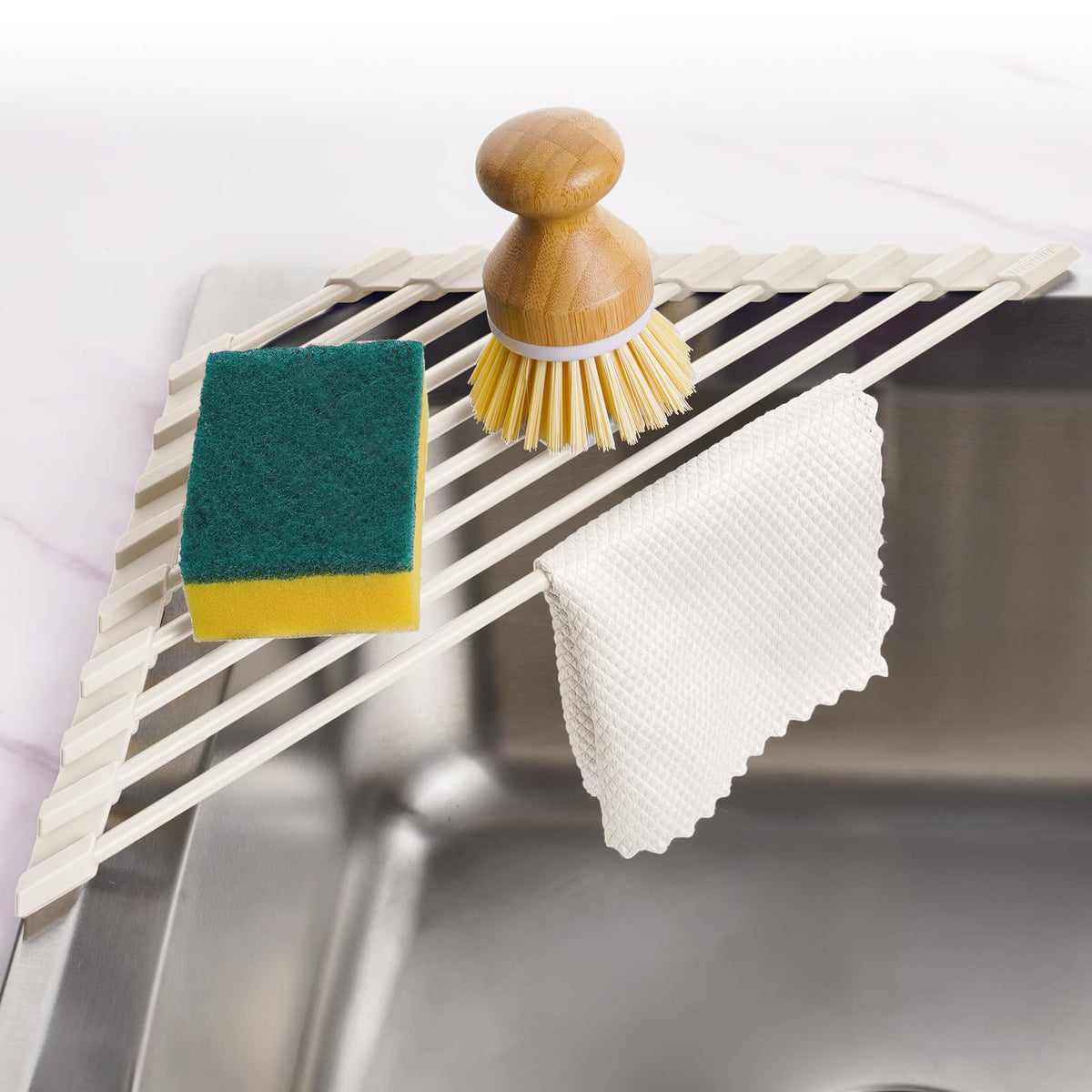 Tomorotec Triangle Roll Up Dish Drying Rack with Silicone Coating, Black