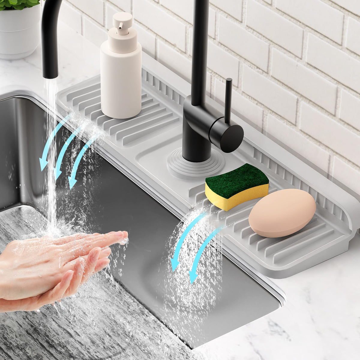 24'' Longer Faucet Mat for Kitchen Sink Water Splash Guard Behind Faucet