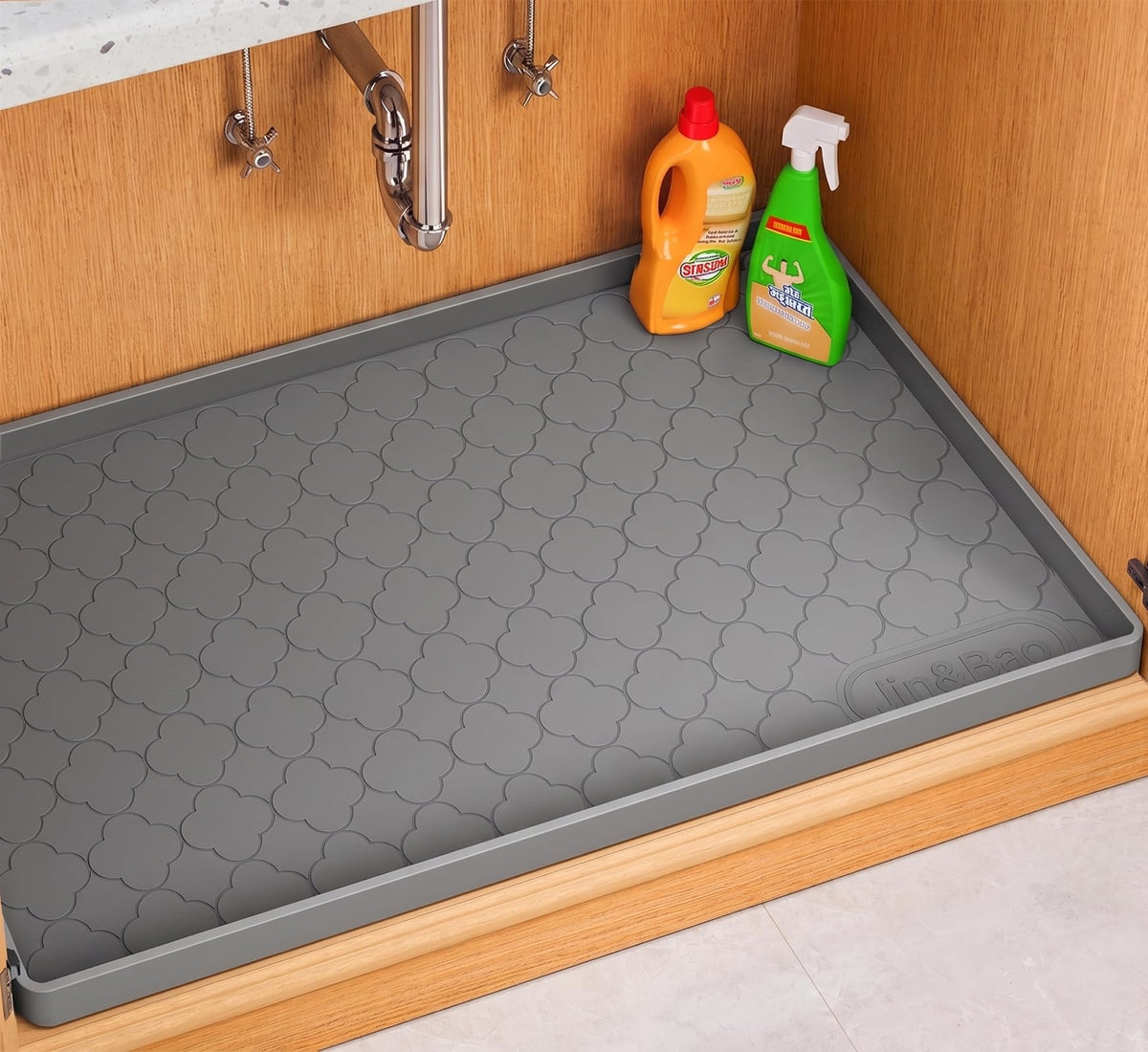 Jin&Bao Under Sink Mat 34" x 22" Waterproof Silicone Cabinet Kitchen Liner