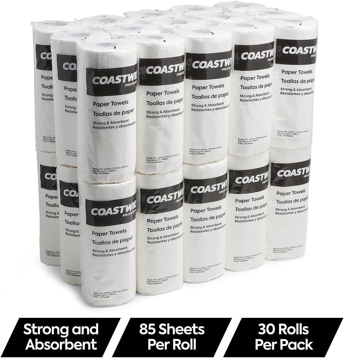Coastwide Professional Paper Towels, 2-Ply, 85 Sheets/Roll, 30 Rolls/Pack