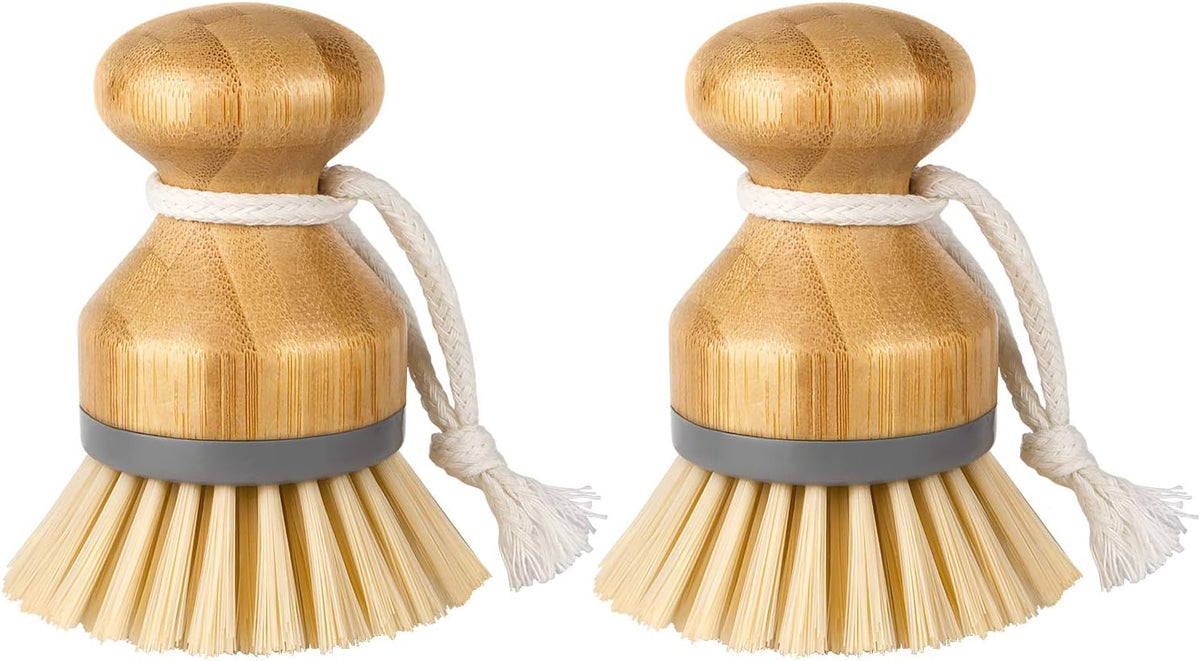 MR.SIGA Bamboo Palm Brush, Dish Scrub Brush, Bamboo Dish Brush, Pack of 2