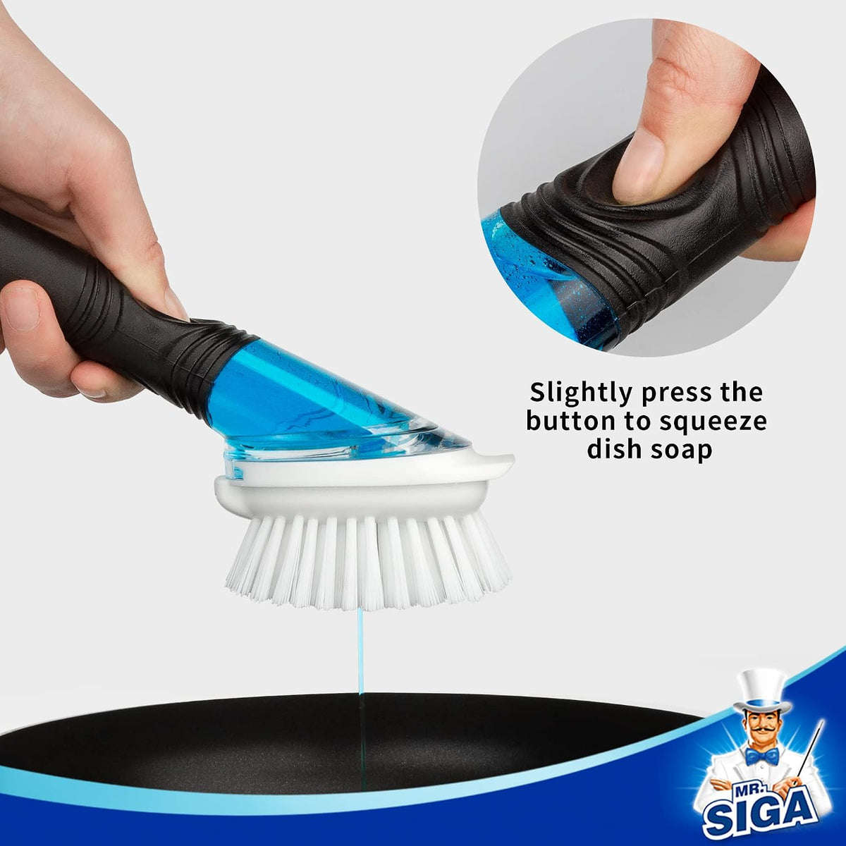 MR.SIGA Soap Dispensing Dish Brush, Kitchen Brush for Pot Pan Sink, 2 Pack