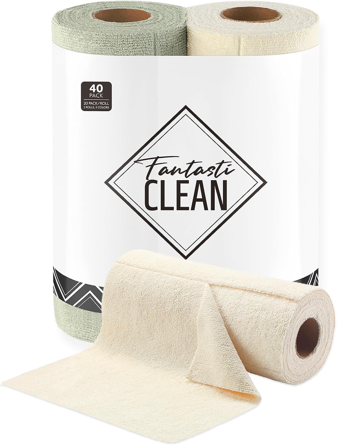 Fantasticlean Kitchen Towels Roll, 40 Sheets, 10''x 10'' (Beige, MossGreen)