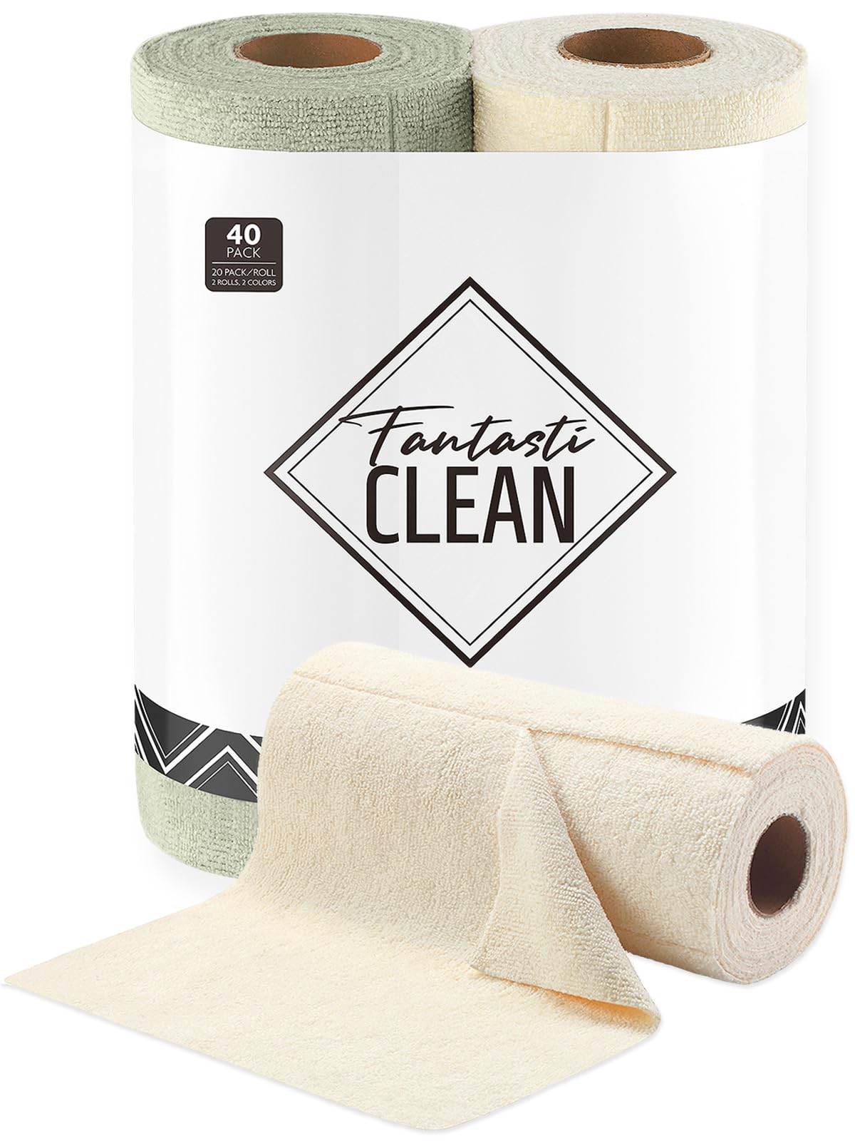 Fantasticlean Kitchen Towels Roll, 40 Sheets, 10''x 10'' (Beige, MossGreen)
