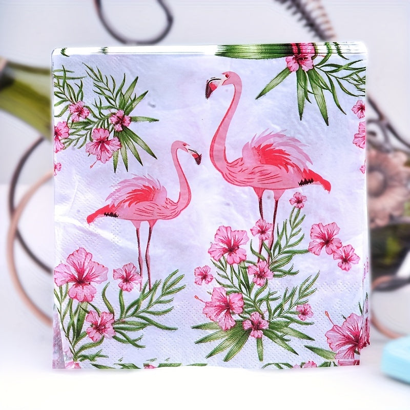 20pcs/bag, Pink Flamingo Napkin, Tropical Flamingo Colorful Disposable Paper Towel, Summer Style   Anniversary  Paper Towel, Hotel Baking Bread 2 Layers Paper Towel,  Banquet Paper Mouth Cloth for  for halloween、Christmas