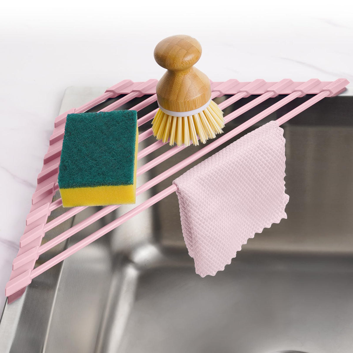 Tomorotec Triangle Roll Up Dish Drying Rack with Silicone Coating, Black