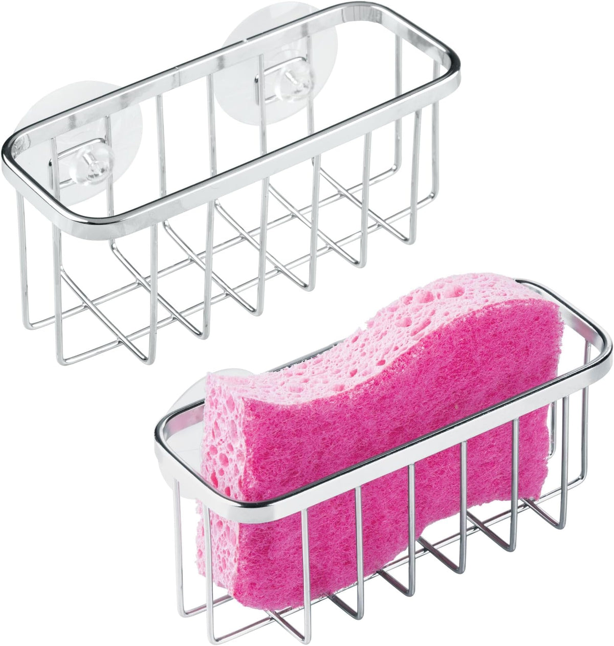 iDesign Gia Stainless Steel Dish Sponge Holder Basket with Suction Cups, Ideal for Kitchen Sinks and Bathroom Organization, 2.25"D x 2.5"W x 5.75"H, Set of 1, Polished