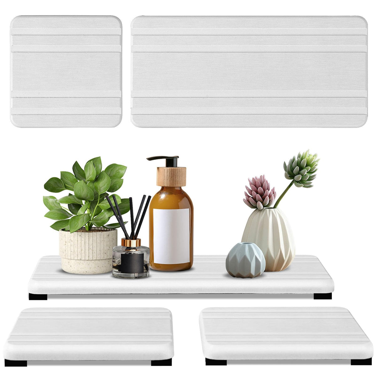 3PCS Water Absorbing Stone Tray, DryingNeat Diatomite Stone Sink Tray, Instant Dry Sink Coasters, Kitchen Sponge Hand Soap Holder, Countertop Fast Drying Counter Trays,8 * 4inch and 4 * 4inch