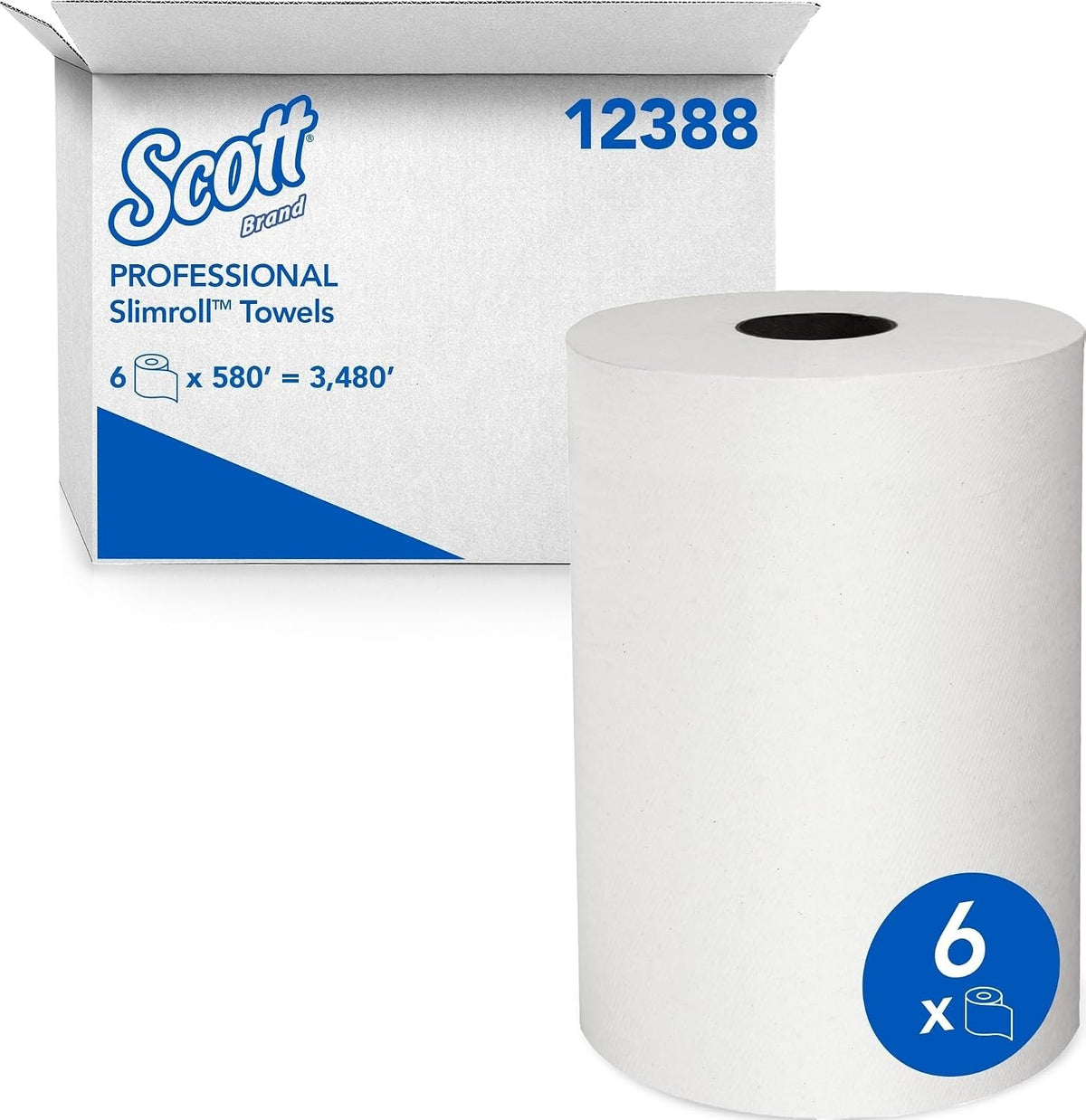 Scott Professional Slimroll Hard Roll Towels, Bulk, 6 Rolls x 580' (12388)