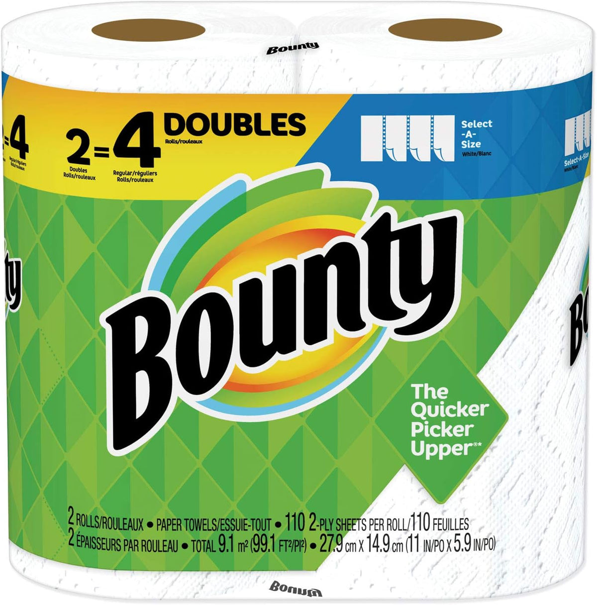 Bounty Essentials Select-A-Size Paper Towels, White, 6 Triple Rolls = 18 Regular Rolls