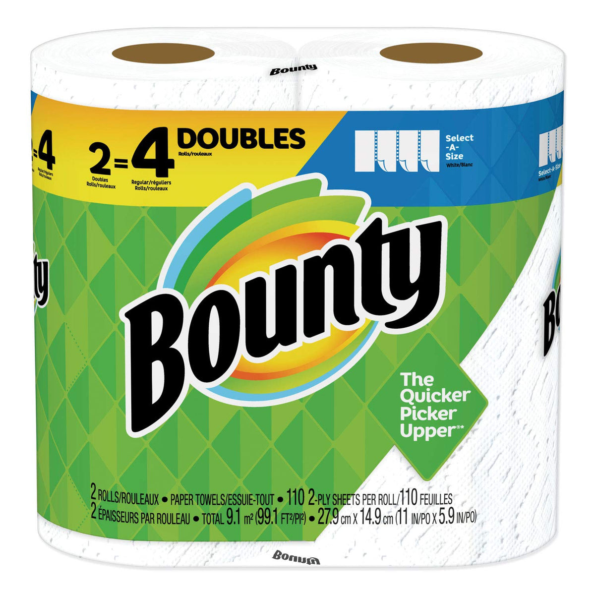 Bounty Essentials Select-A-Size Paper Towels, White, 6 Triple Rolls = 18 Regular Rolls