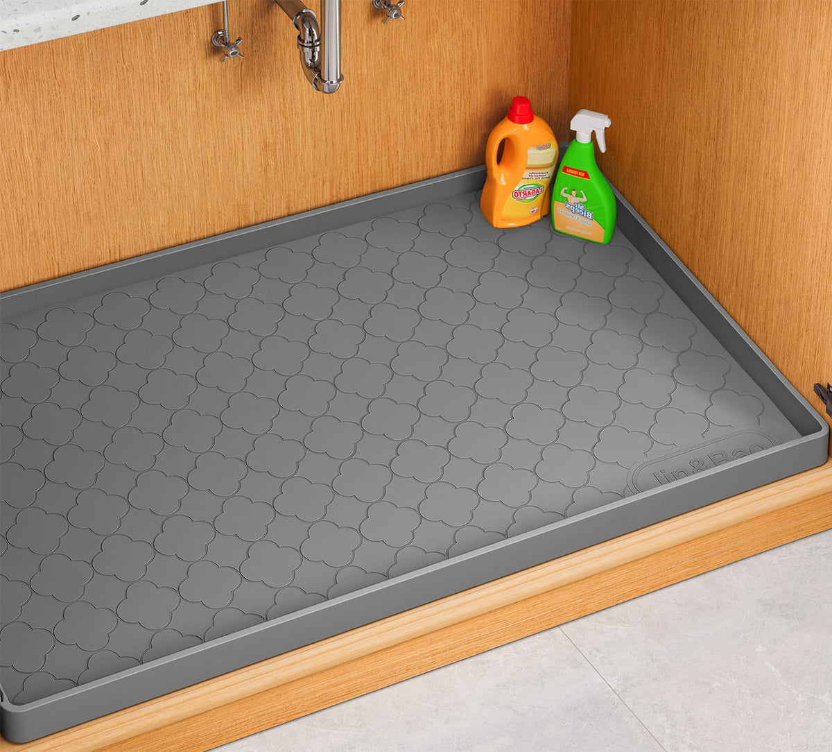 Jin&Bao Under Sink Mat 34" x 22" Waterproof Silicone Cabinet Kitchen Liner