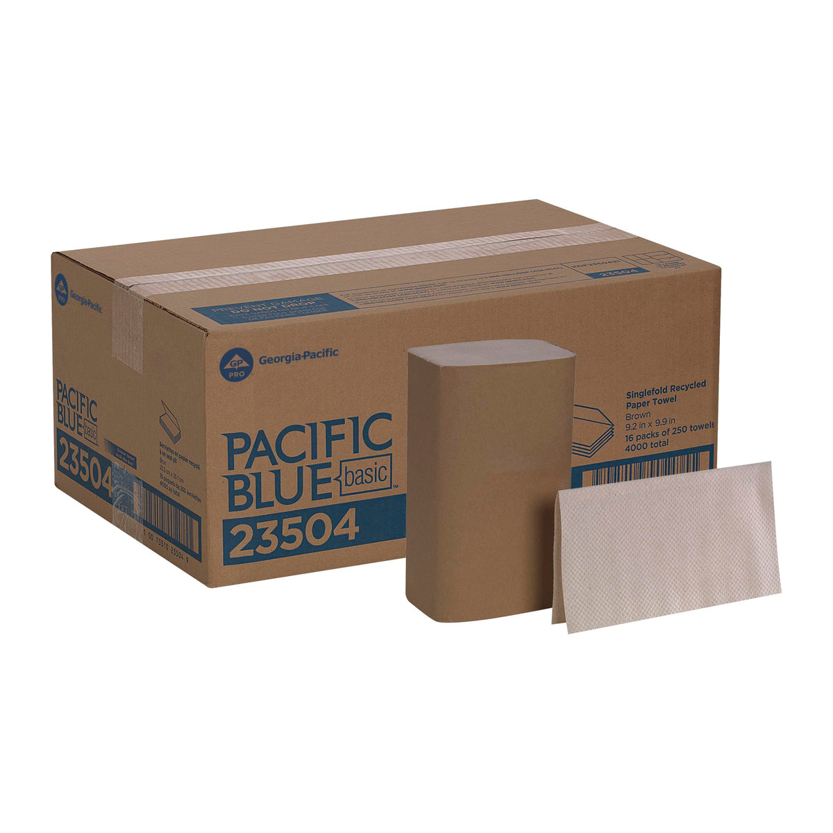 Pacific Blue Basic S-Fold Recycled Paper Towels by GP PRO (Georgia-Pacific), Brown, 23504, 250 Towels Per Pack, 16 Packs Per Case (4000 Total), 9.20" x 10.20
