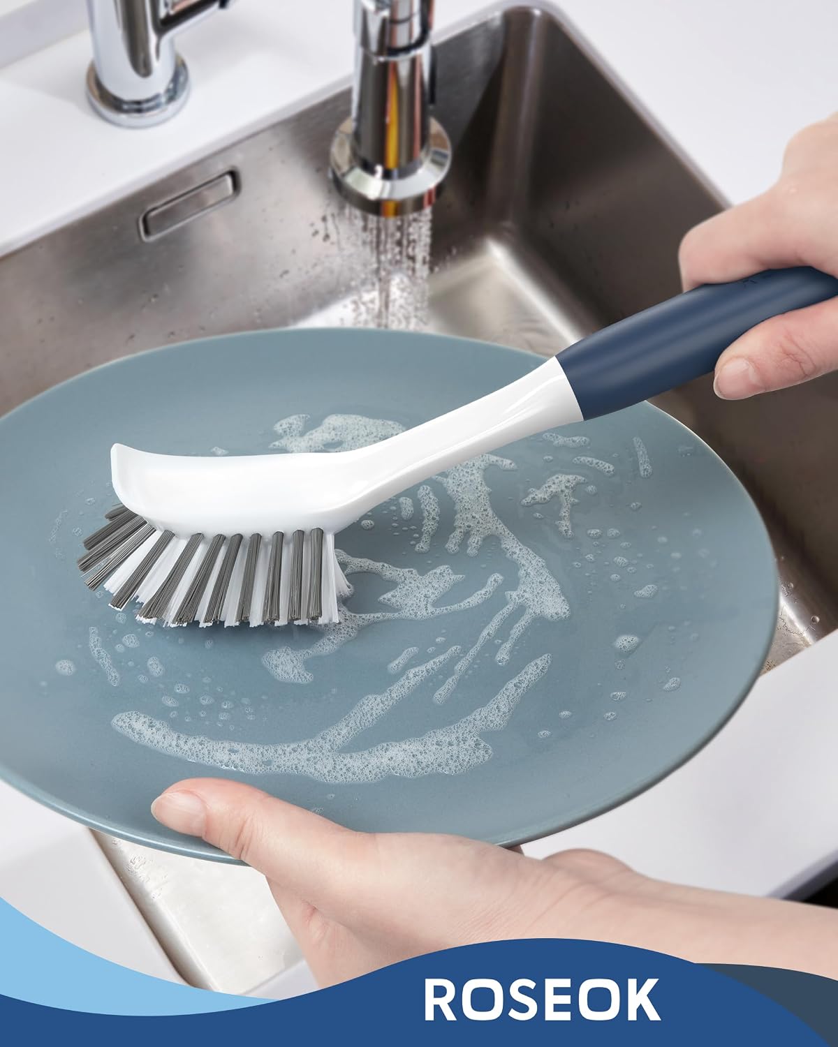 ROSEOK Dish Brush, Dish Scrubber, Nylon Bristles with Built-in Scraper