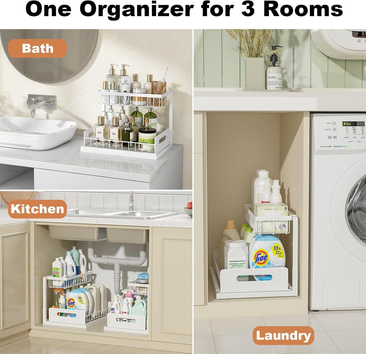 REALINN Under Sink Organizer, L-Shaped 2 Tier Pull Out Cabinet Organizer