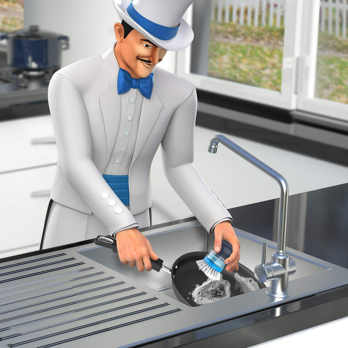 MR.SIGA Soap Dispensing Palm Brush, 2 Pack, Navy/Blue