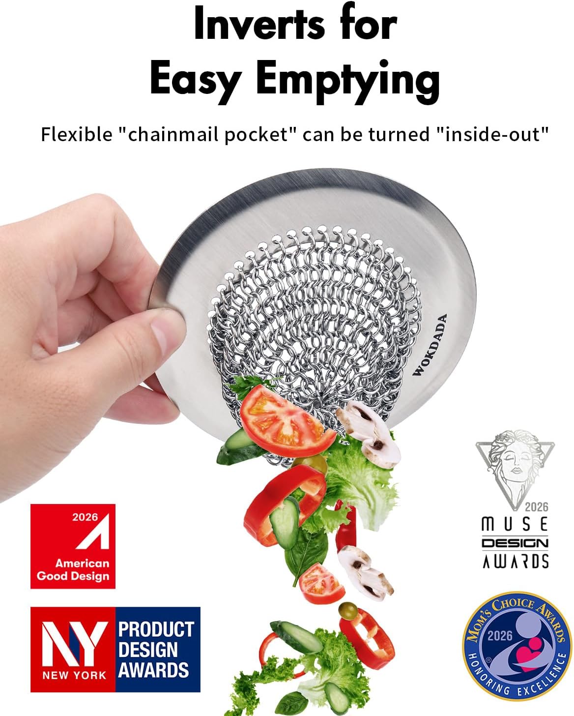WOKDADA Upgraded Sink Drain Strainer, Patented Reversible Chain Mail Mesh