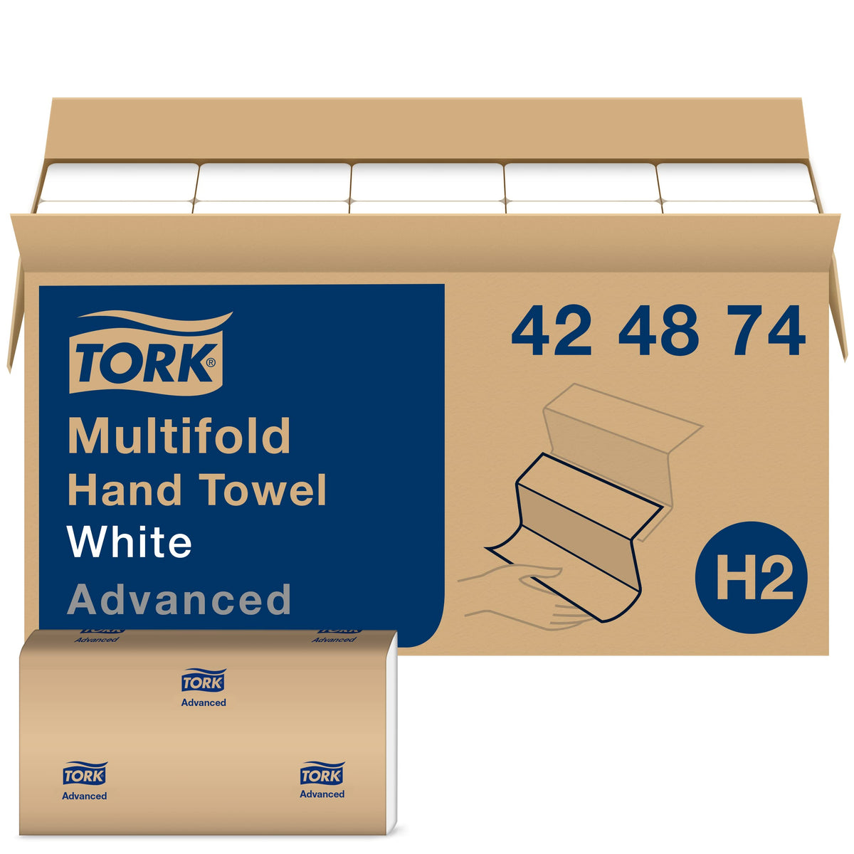 Tork Multifold Hand Towel White, 3-Panel, 250 Towels per Pack, 16 Packs, Fits H2 Towel Dispensers