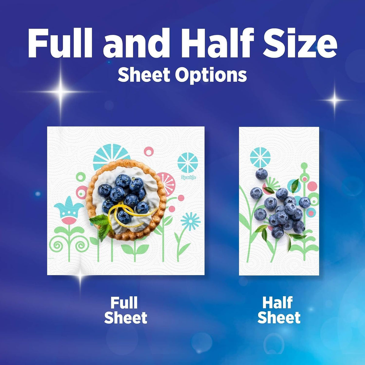 Sparkle Pick-A-Size Paper Towels, Spirited Prints, 2 Double Rolls, Strong 2 Ply Towels for Kitchen Cleanup and Everyday Messes