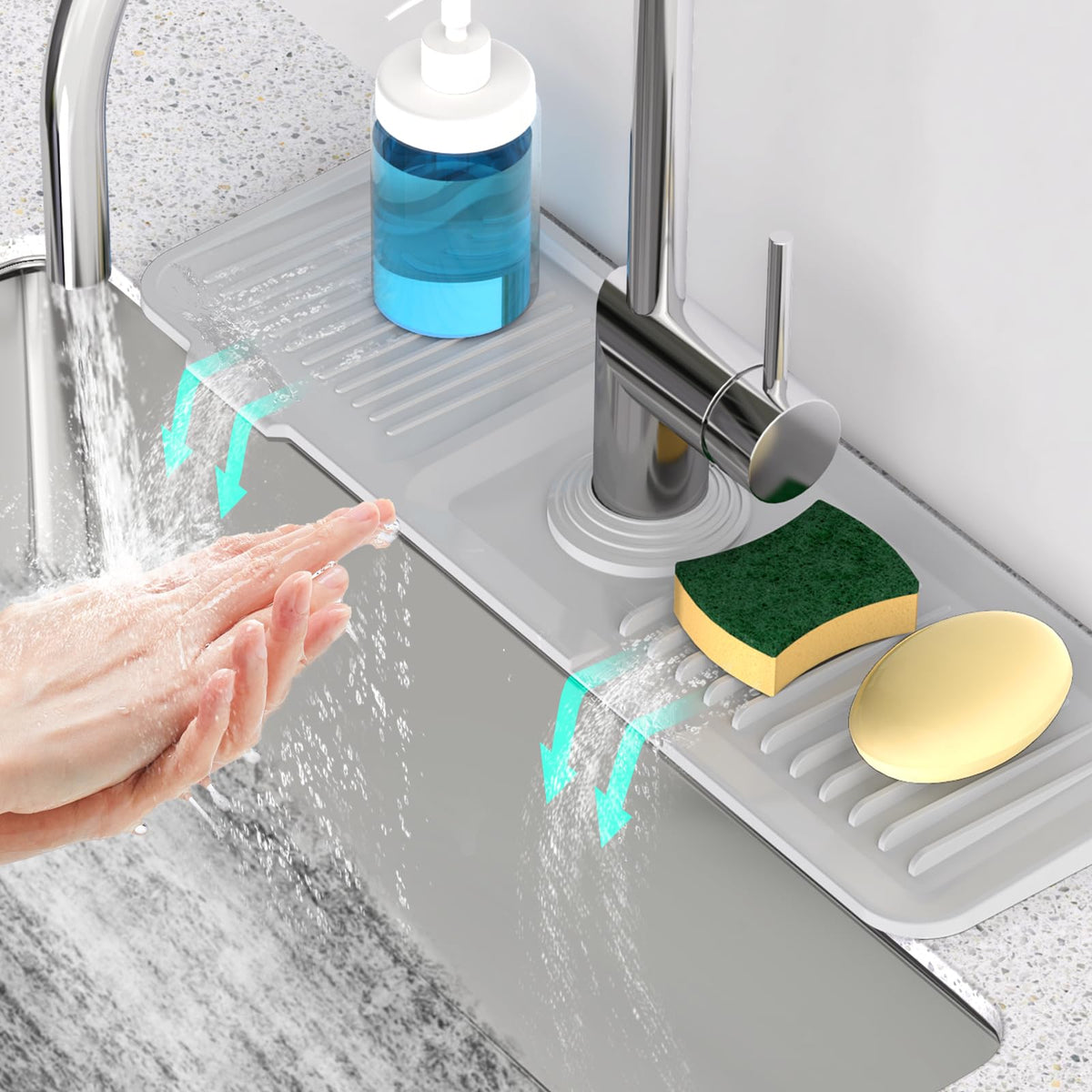 24'' Longer Faucet Mat for Kitchen Sink Splash Guard Drain Mat Behind Fauce
