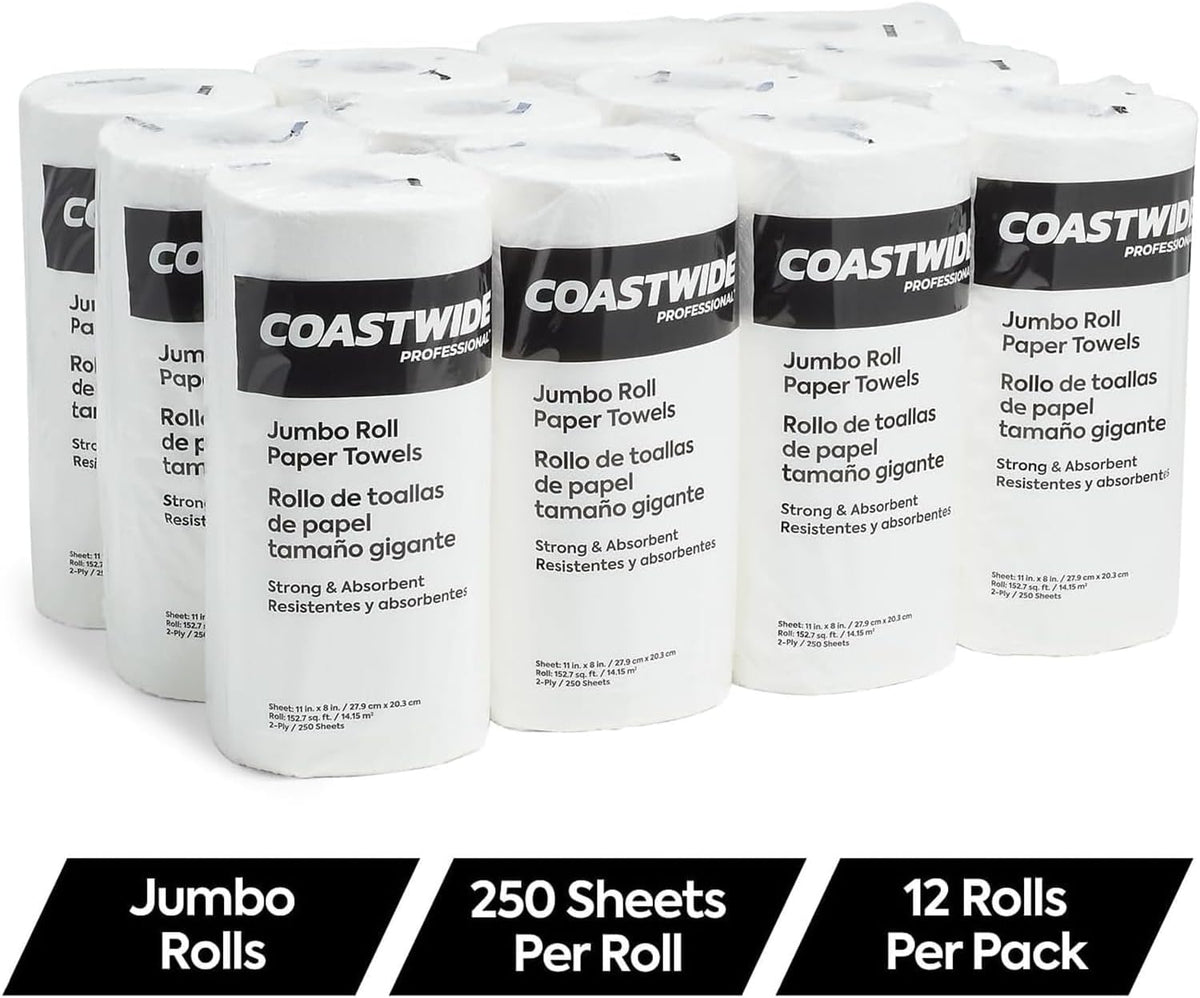 Coastwide Professional Jumbo Kitchen Paper Towels, 2-Ply, 12-Pack