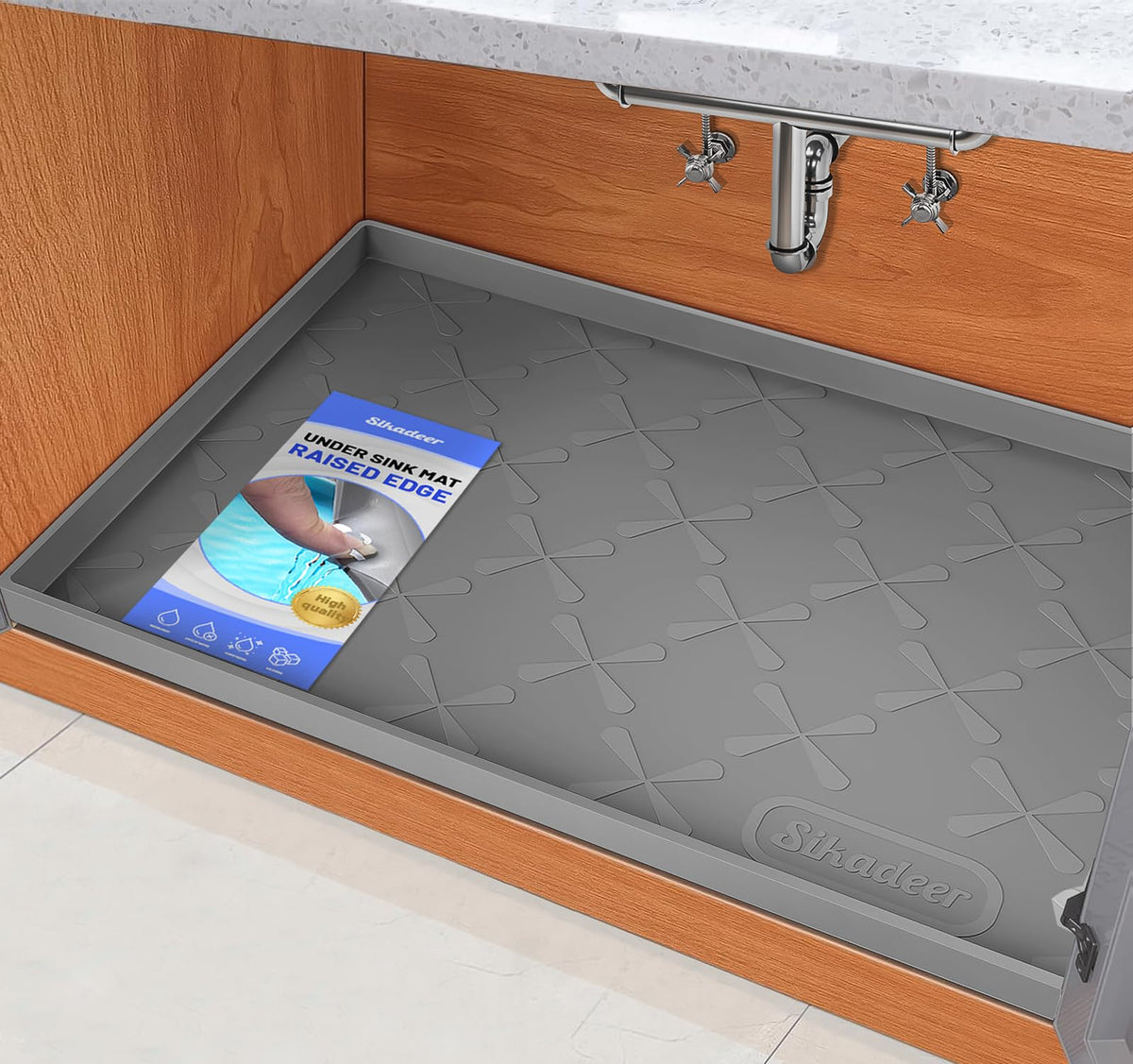 SIKADEER Waterproof Under Sink Mat 34" x 22", Silicone Mat Kitchen liner