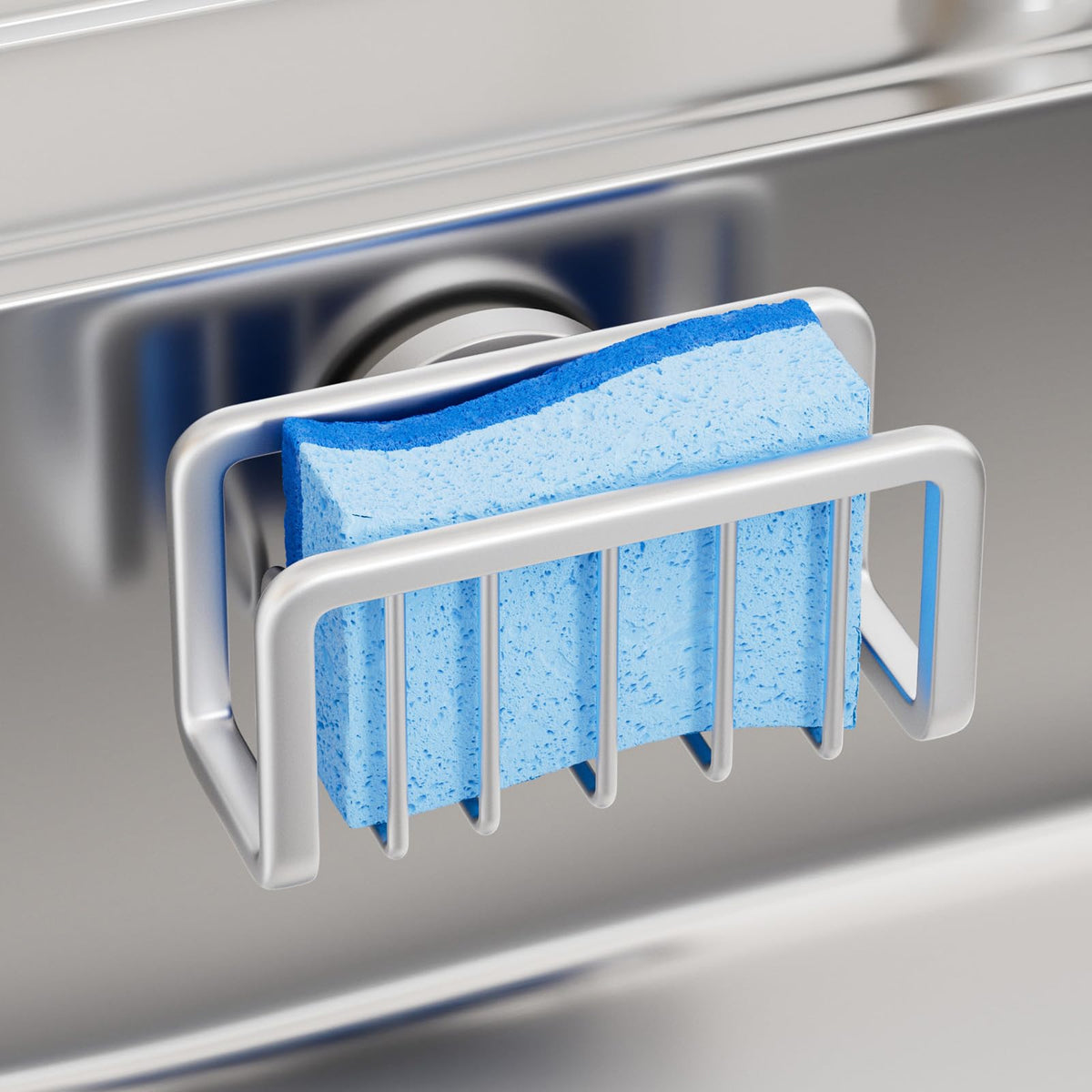 TAILI 4-in-1 Sink Caddy for Kitchen Sink with Strong Suction Cup-Silver
