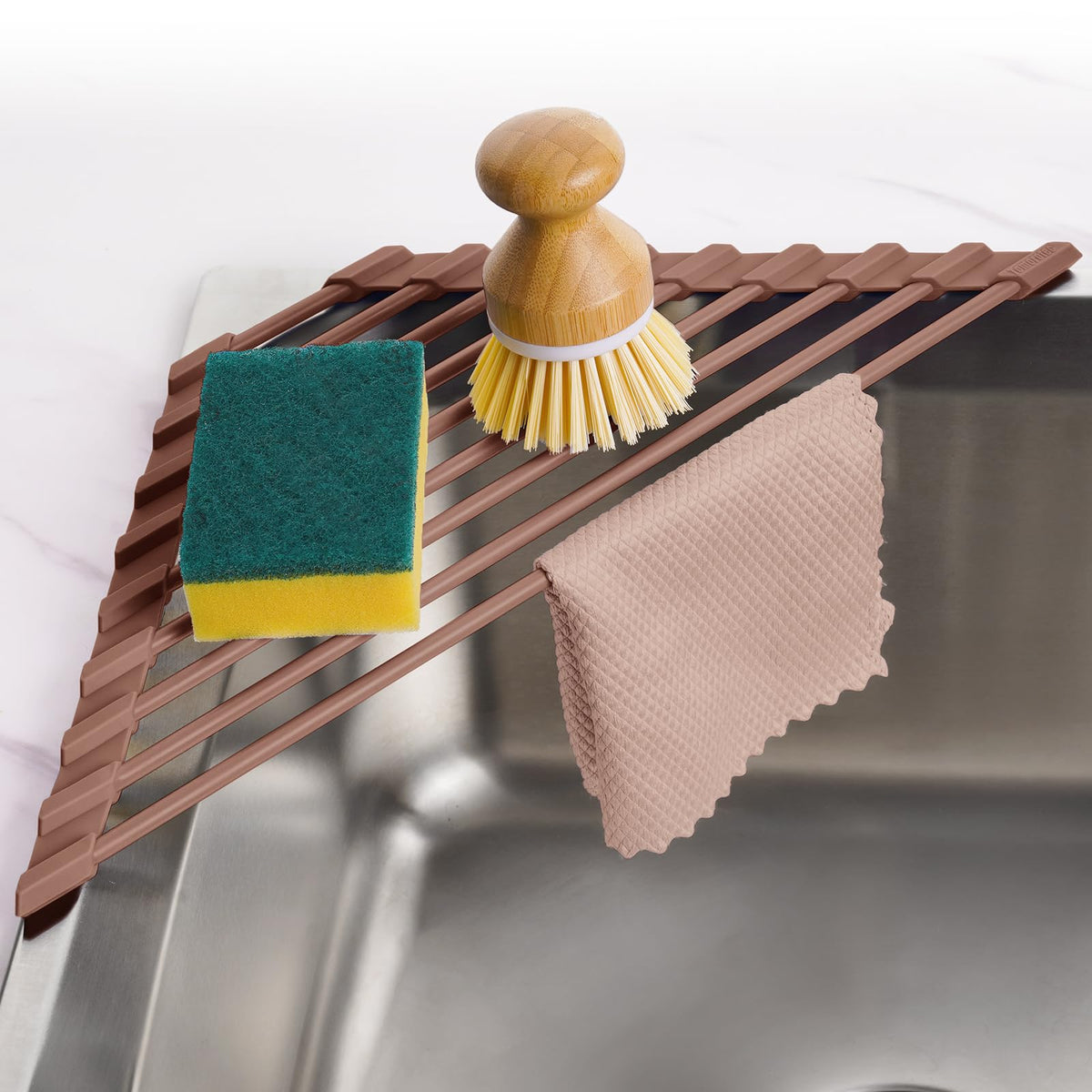 Tomorotec Triangle Roll Up Dish Drying Rack with Silicone Coating, Black