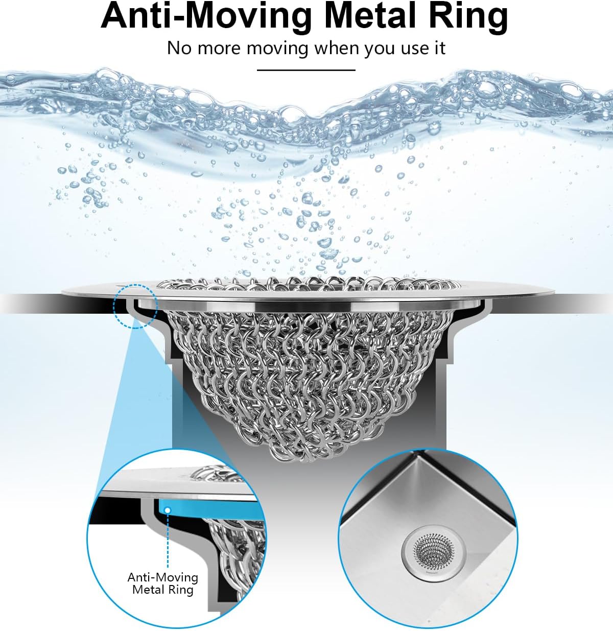 WOKDADA Upgraded Sink Drain Strainer, Patented Reversible Chain Mail Mesh