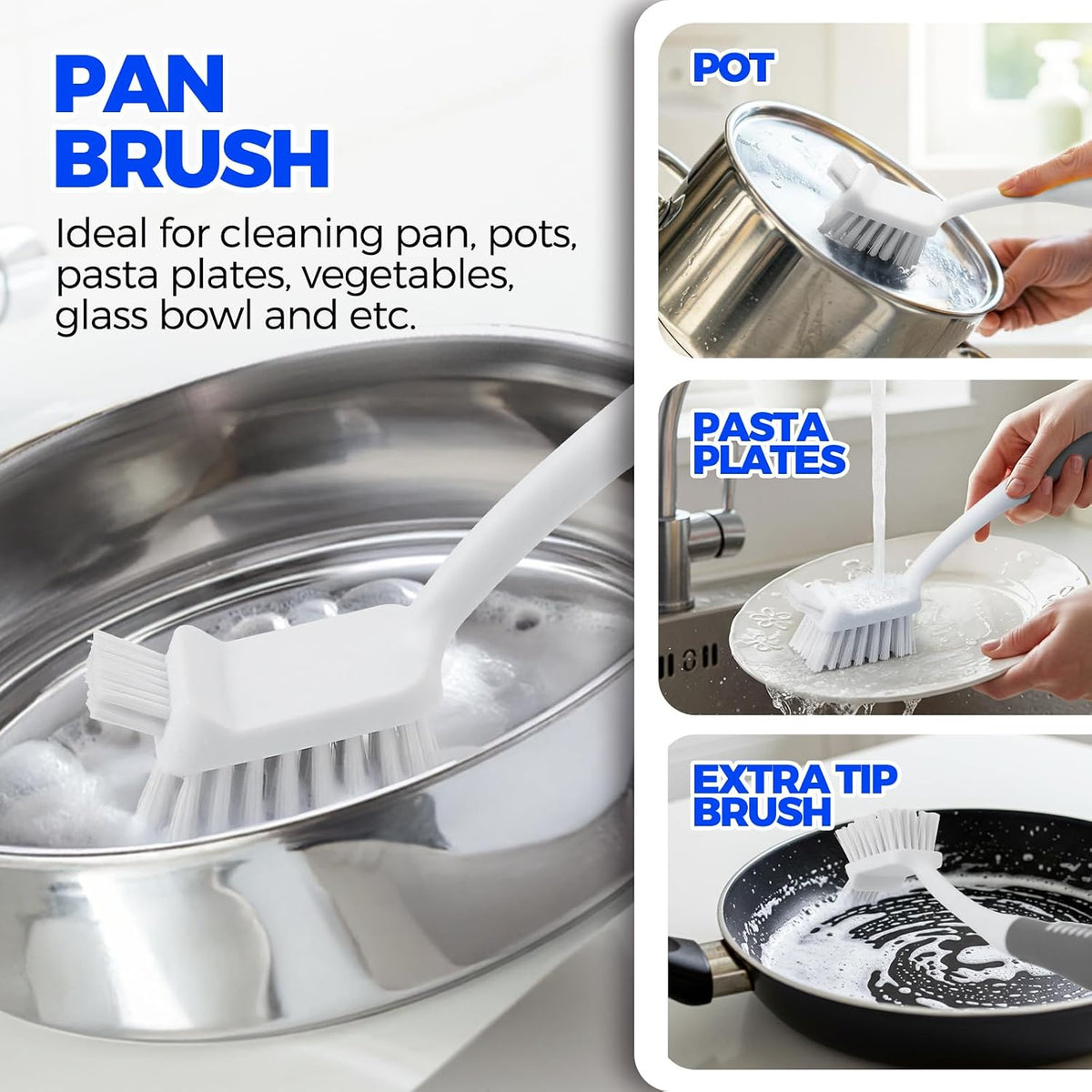 Holikme 6 Pack Dish Brush Set with Bottle Brush, Dish Scrub Brush,Gray