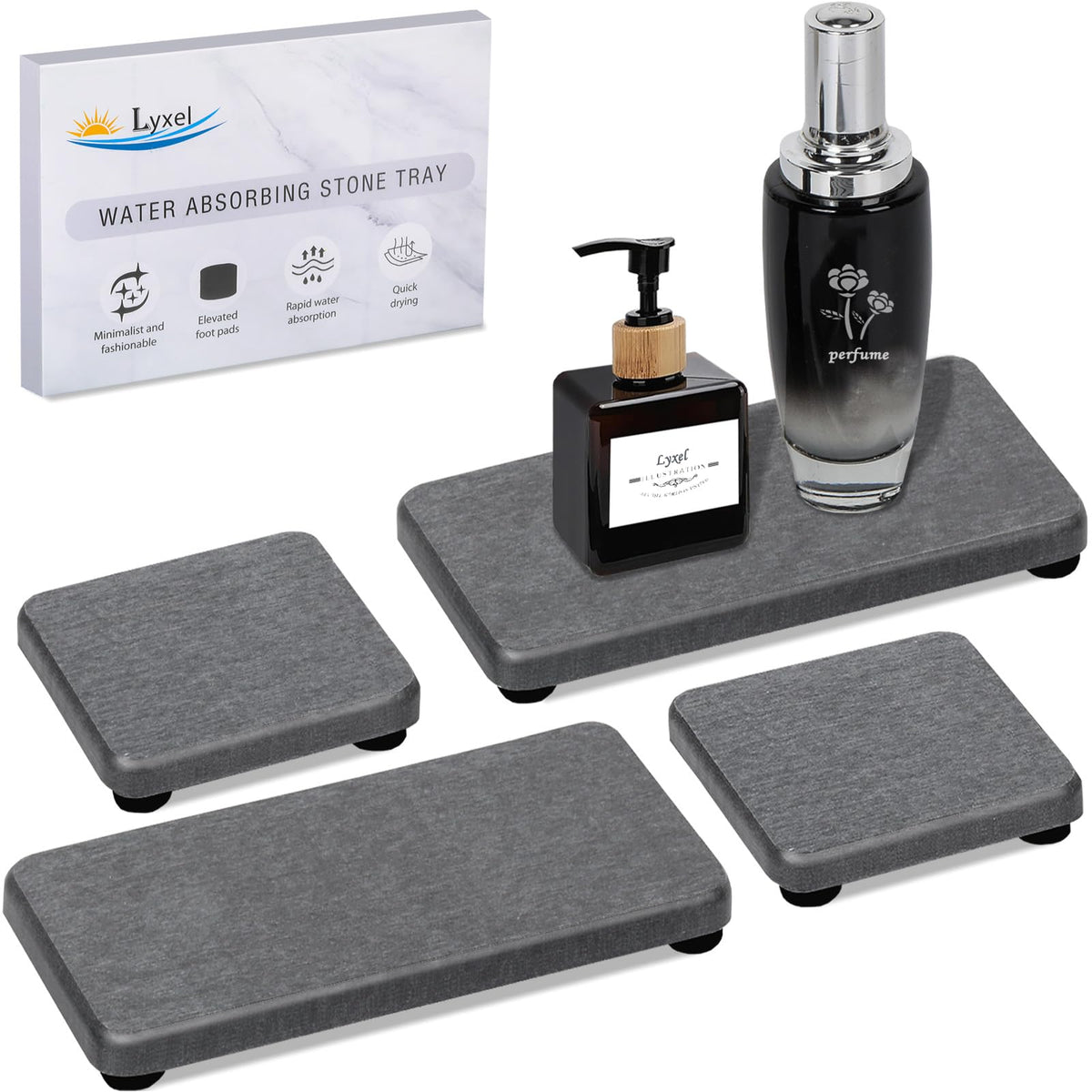 4PCS Stone Drying Tray for Bathroom Sink and Kitchen Counter, Fast Drying Diatomite Stones Soap Trays, Diatomaceous Coaster, Vanity Trays, Water Absorbing Stone Tray for Sink