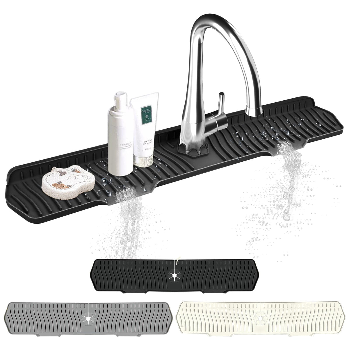 Kitchen Sink Splash Guard Gen2-30" x 6'' Silicone Sink Mat Splash Guard fit for Countertop, Bathroom,Farmhouse,RV by EBIGIC (Black)