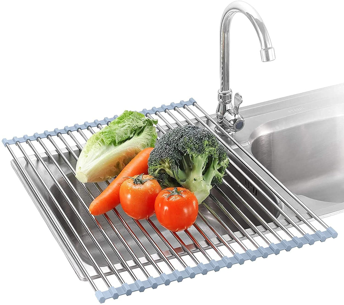 Seropy Roll Up Dish Drying Rack, Over the Sink Dish Drying Rack Kitchen Rolling Dish Drainer, Foldable Sink Rack Mat Stainless Steel Wire Dish Drying Rack for Kitchen Sink Counter Storage 17.5x11.8
