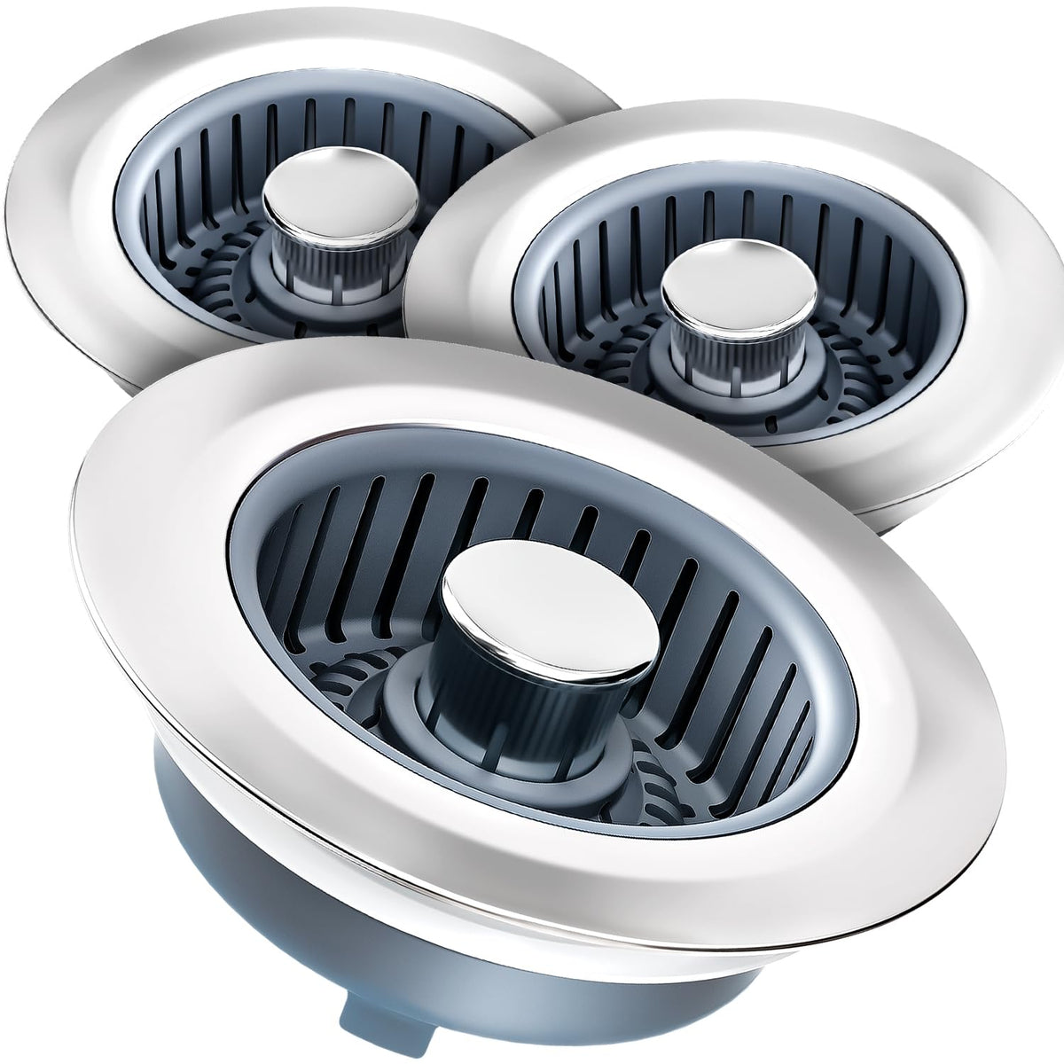 3 in 1 Kitchen Sink Drain Strainer Stopper Basket Pop Up Silver
