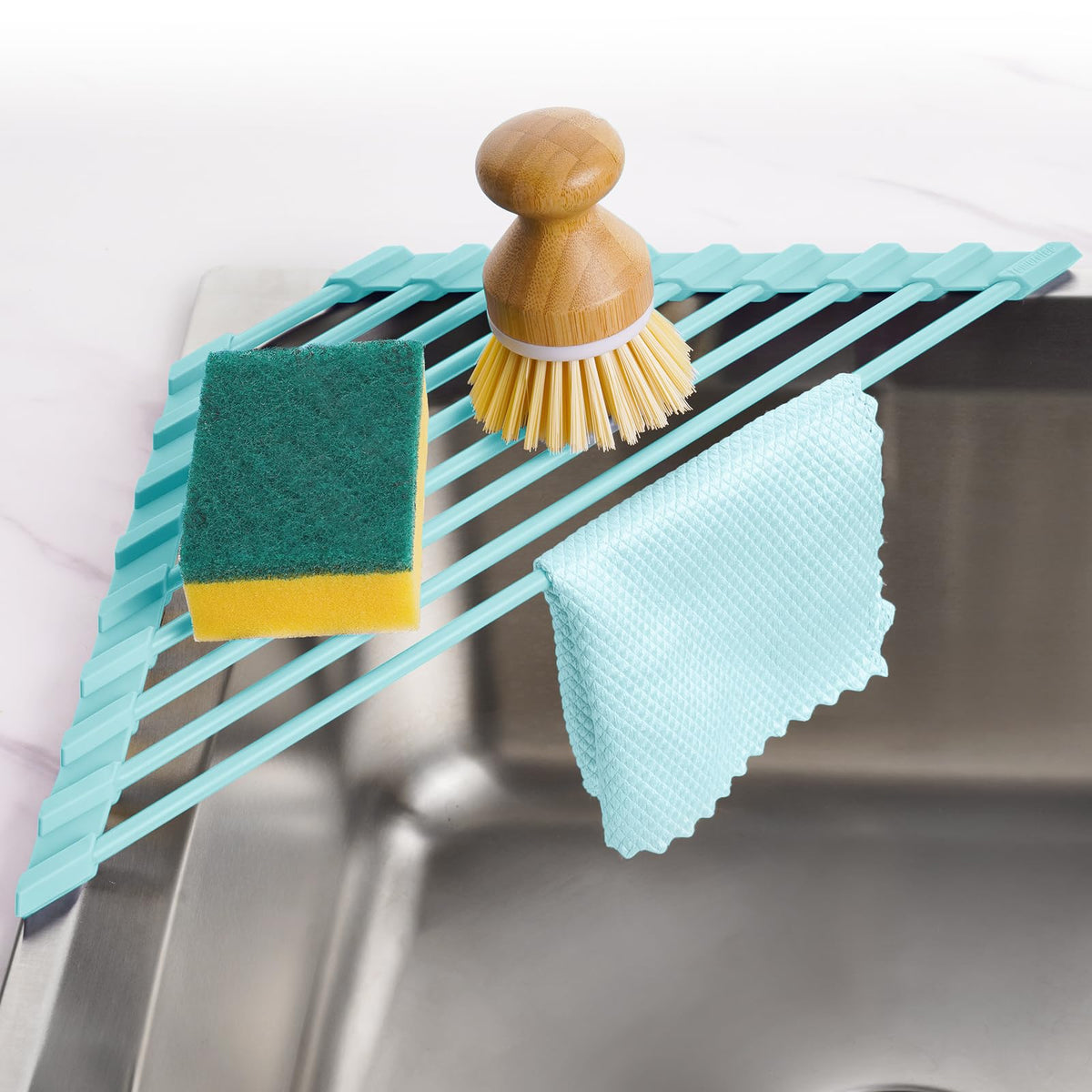 Tomorotec Triangle Roll Up Dish Drying Rack with Silicone Coating, Black