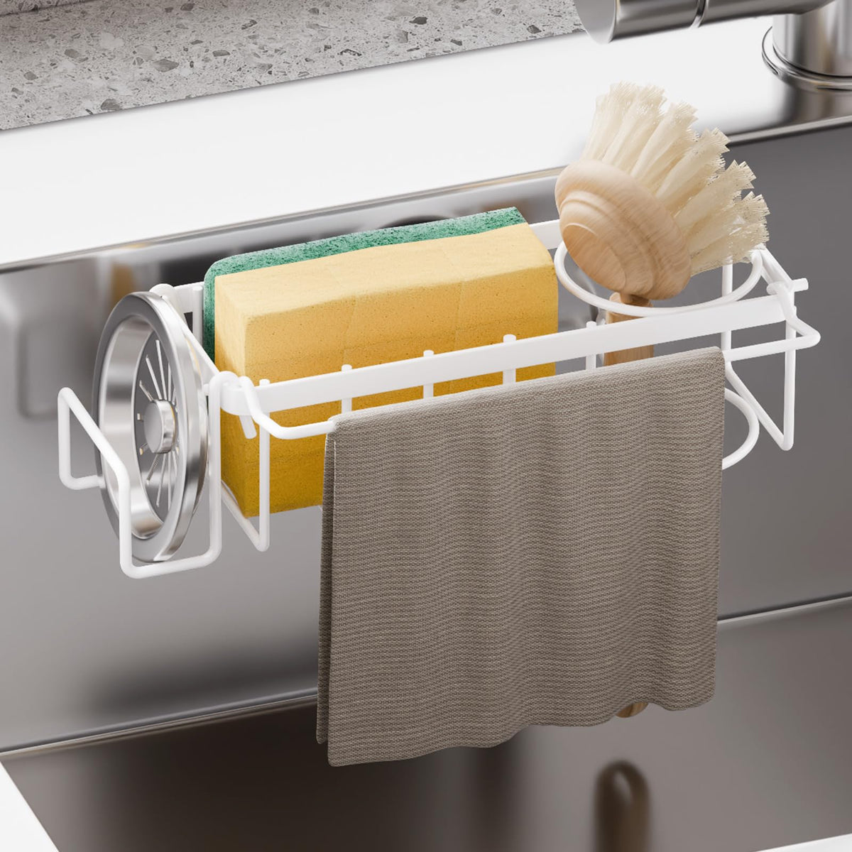 TAILI Silver Sponge Holder for Kitchen Sink with Strong Suction Cup