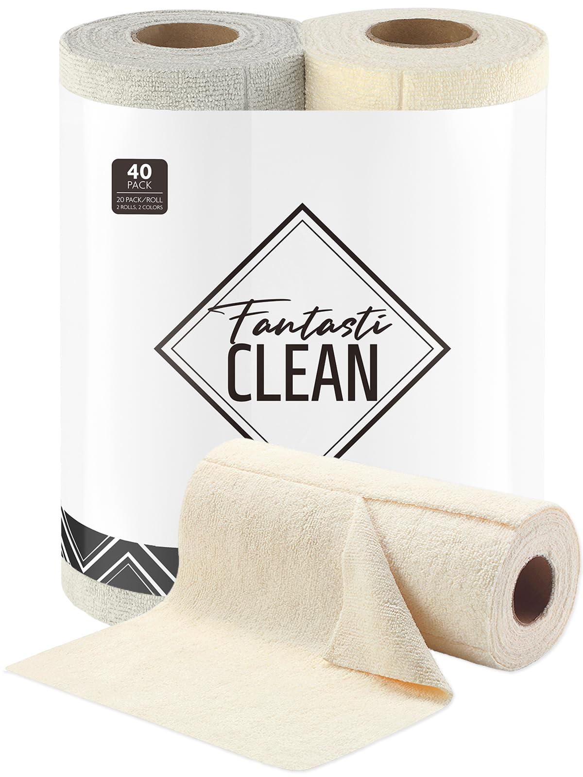 Fantasticlean Kitchen Towels Roll, 40 Sheets, 10''x 10'' (Beige, MossGreen)