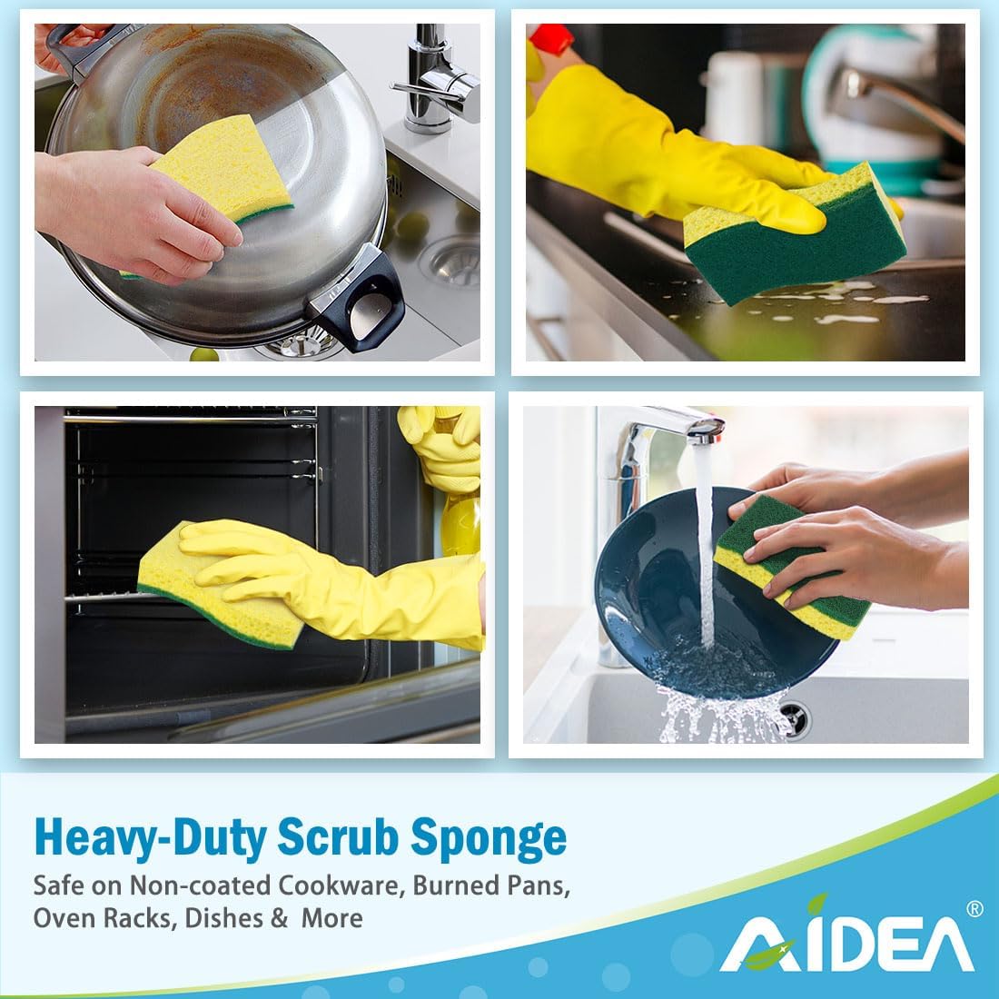 AIDEA Sponges Kitchen, 9Count, Dish Sponges, Heavy-Duty Scrub Sponge