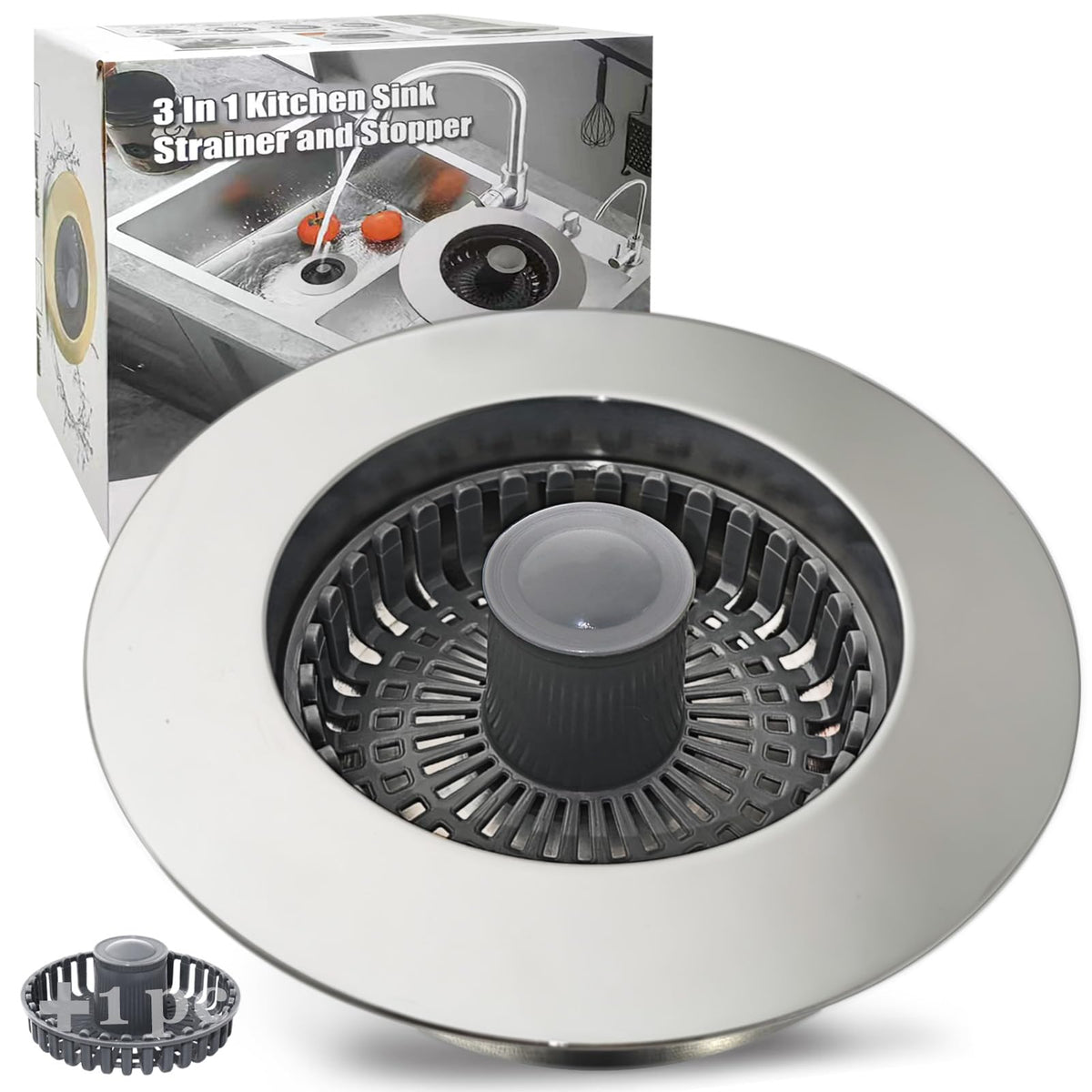 Anlige Kitchen Sink Drain Strainer,3in1 Pop Up Kitchen Sink Stopper, Chrome