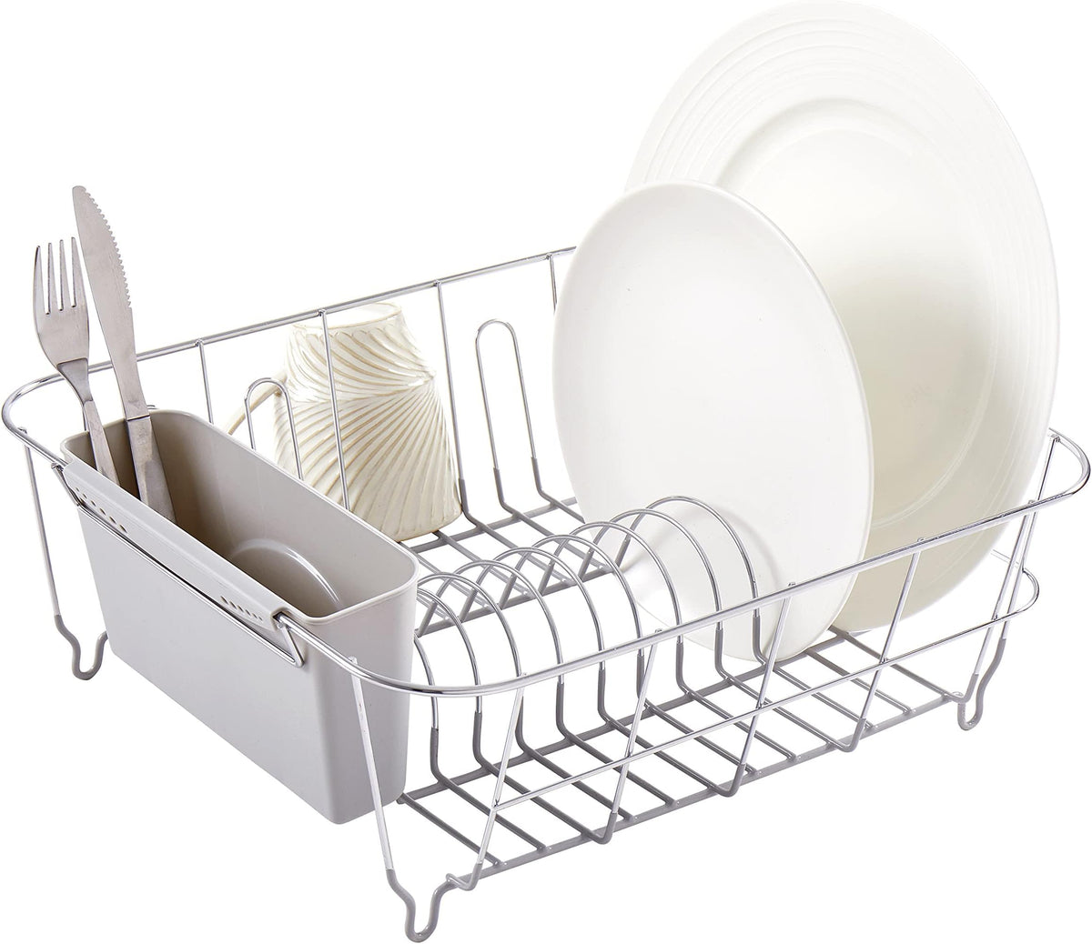 Sweet Home Collection 2 Piece Dish Drying Rack Set Drainer with Utensil Holder Simple Easy to Use Fits in Most Sinks, 14.5" x 13" x 5.25", Black