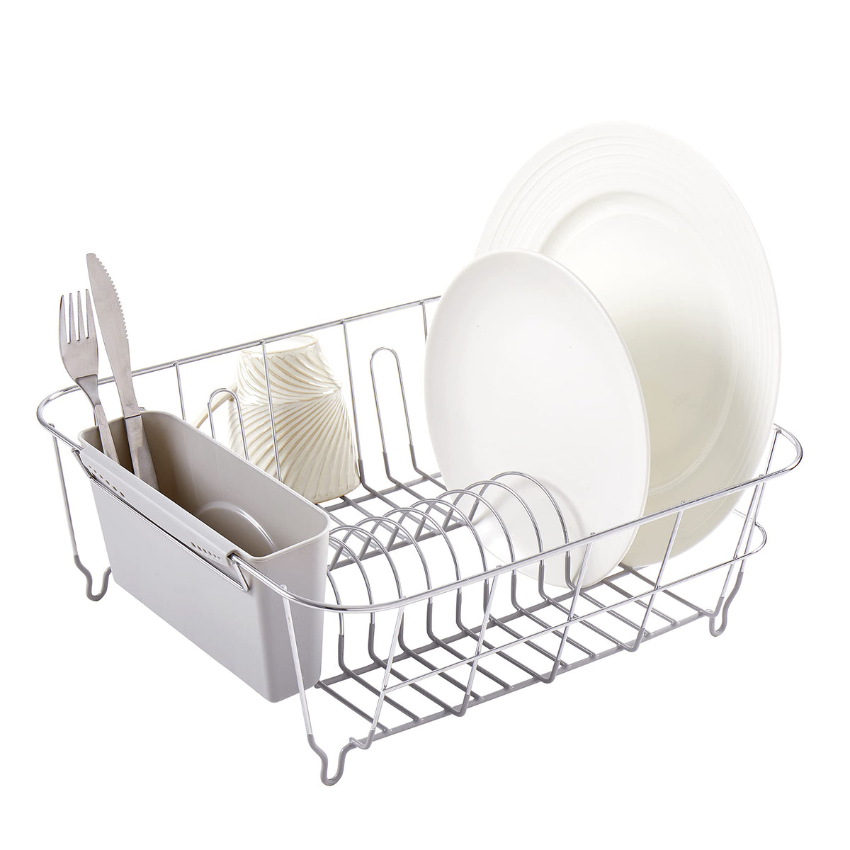 Sweet Home Collection 2 Piece Dish Drying Rack Set Drainer with Utensil Holder Simple Easy to Use Fits in Most Sinks, 14.5" x 13" x 5.25", Black