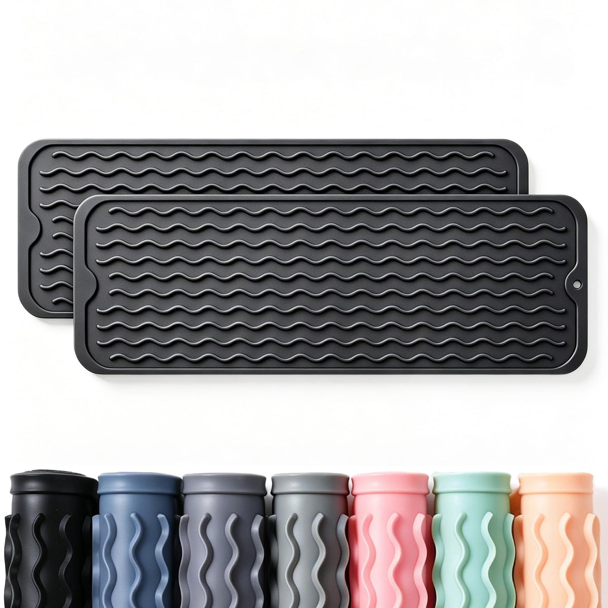 2 Pack Caketime Silicone Dish Drying Mat for Kitchen Counter Heat Resistant Under Sink Waterproof Coffee Bar Accessories Dining Rack Stone Utensil Holder Countertop Decor Must Haves 2026