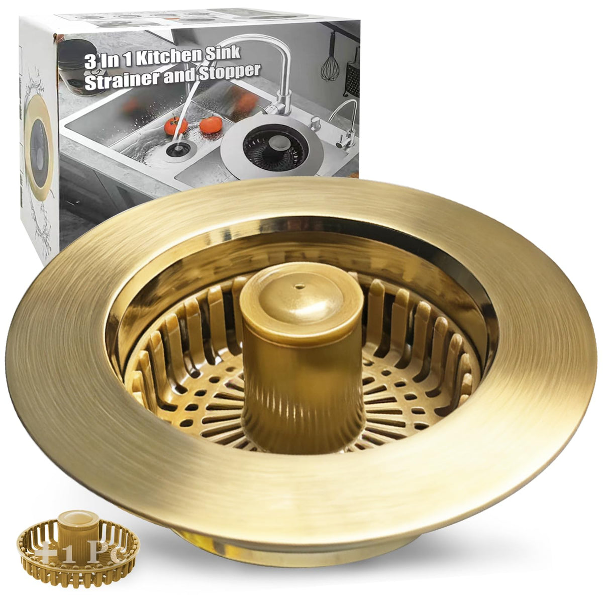 Anlige Kitchen Sink Drain Strainer,3in1 Pop Up Kitchen Sink Stopper, Chrome
