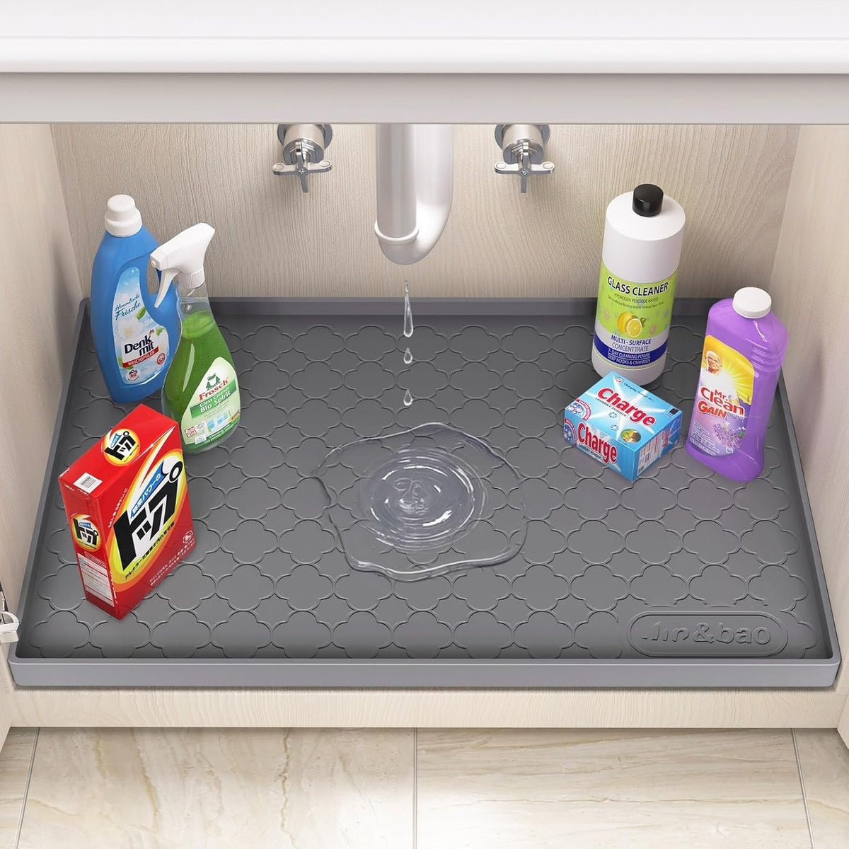 Jin&Bao Under Sink Mat 34" x 22" Waterproof Silicone Cabinet Kitchen Liner