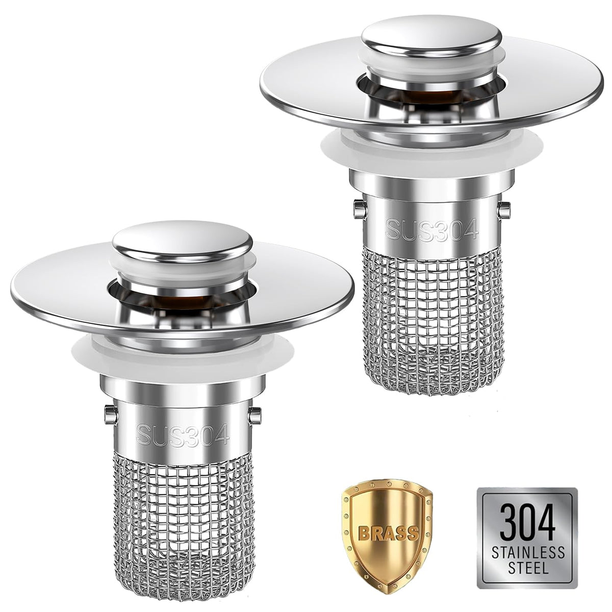 Bathroom Sink Drain Strainer,(2PCS) Pop-up Sink Drain Strainer with Removable Stainless Steel Strainer Basket Hair Catcher, Bathroom Sink Strainer for Bathroom Sink Stopper Replacement