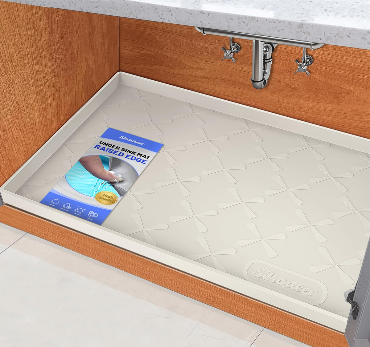 SIKADEER Waterproof Under Sink Mat 34" x 22", Silicone Mat Kitchen liner