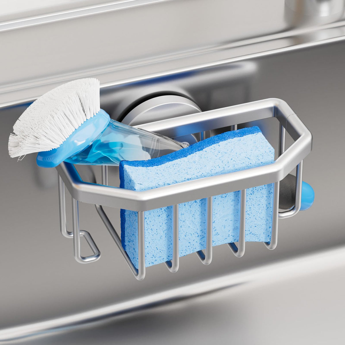 TAILI 4-in-1 Sink Caddy for Kitchen Sink with Strong Suction Cup-Silver