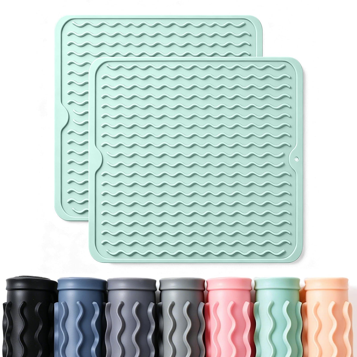 2 Pack Caketime Silicone Dish Drying Mat for Kitchen Counter Heat Resistant Under Sink Waterproof Coffee Bar Accessories Dining Rack Stone Utensil Holder Countertop Decor Must Haves 2026