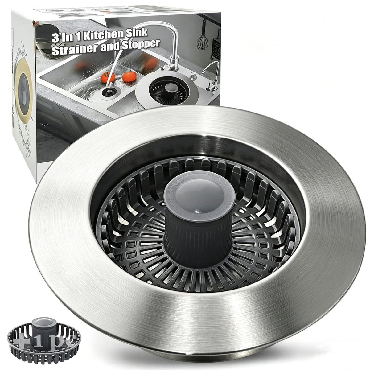 Anlige Kitchen Sink Drain Strainer,3in1 Pop Up Kitchen Sink Stopper, Chrome