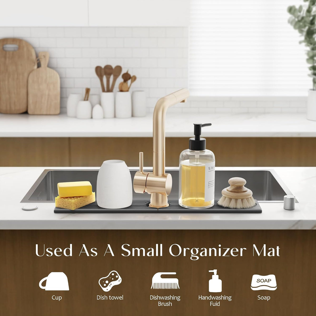 Faucet Splash Guard for Kitchen Sink, Kitchen Sink Faucet Mat with Raised Feet, Durable Drying Matt Kitchen Counter Stone, Water Absorbent Diatomite Drying Mat (Dark Grey, 23.6" x 3.9")